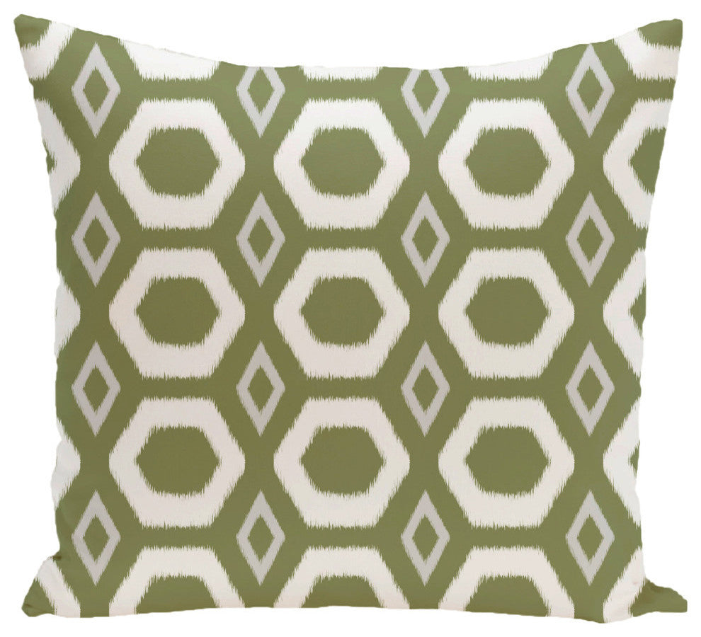 More Hugs And Kisses Geometric Print Pillow, Olive, 18"x18"