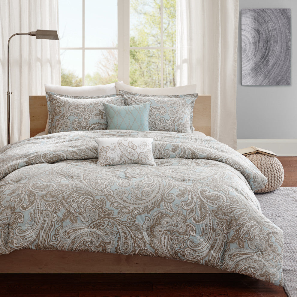 Madison Park Percale Printed 5-Piece Comforter Set, Full/Queen