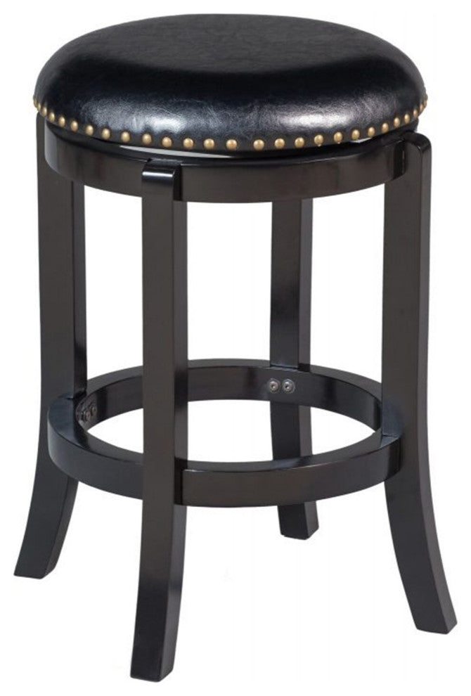 Benzara BM61400 Nailhead Trim Round Leatherette Swivel Counter Stool , Black