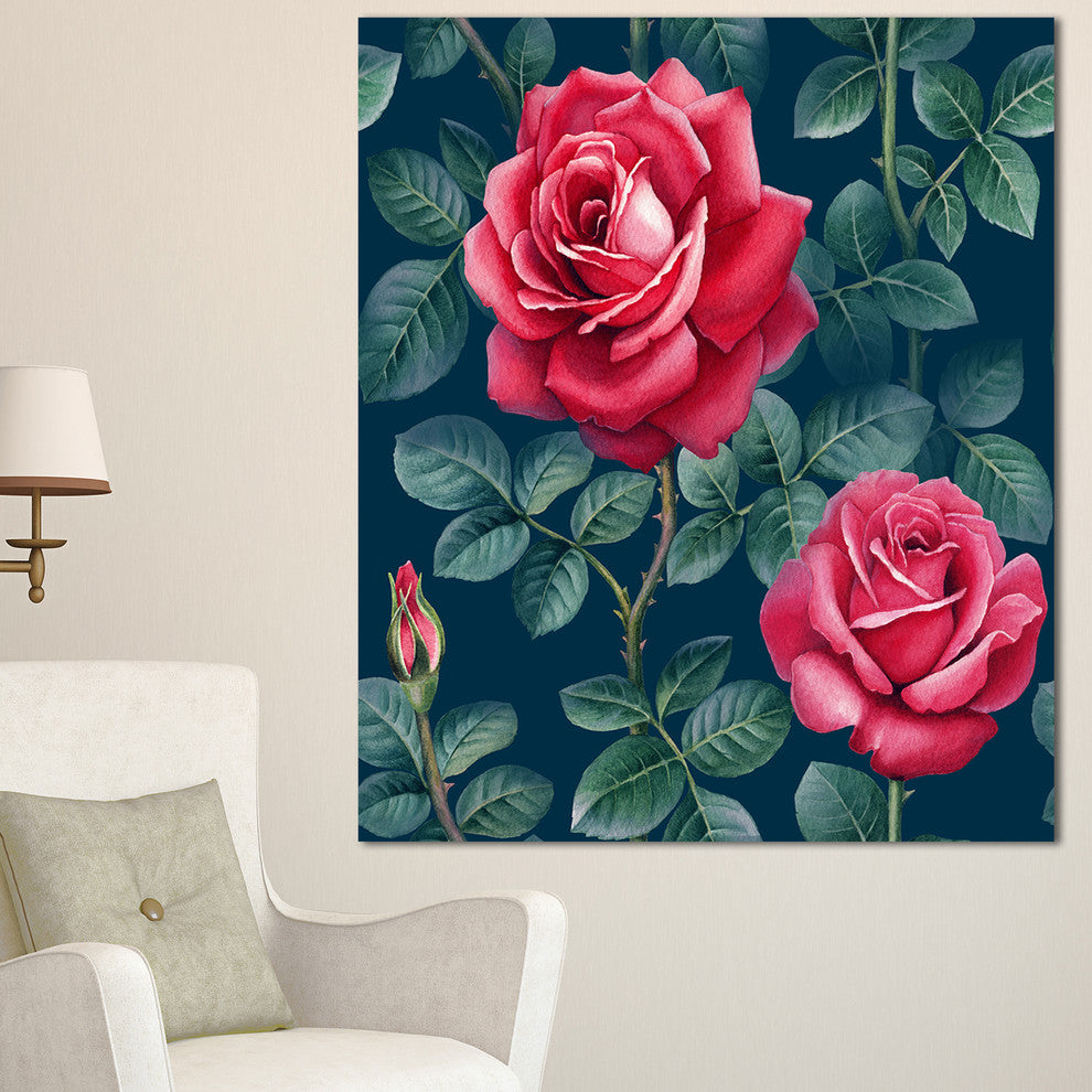 Rose Illustration Watercolor, Floral Canvas Art print, 30"x40"
