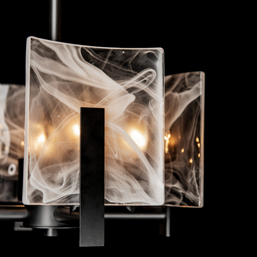 Arc 4-Light Semi-Flush/Pendant, Black Finish, White Swirl Glass