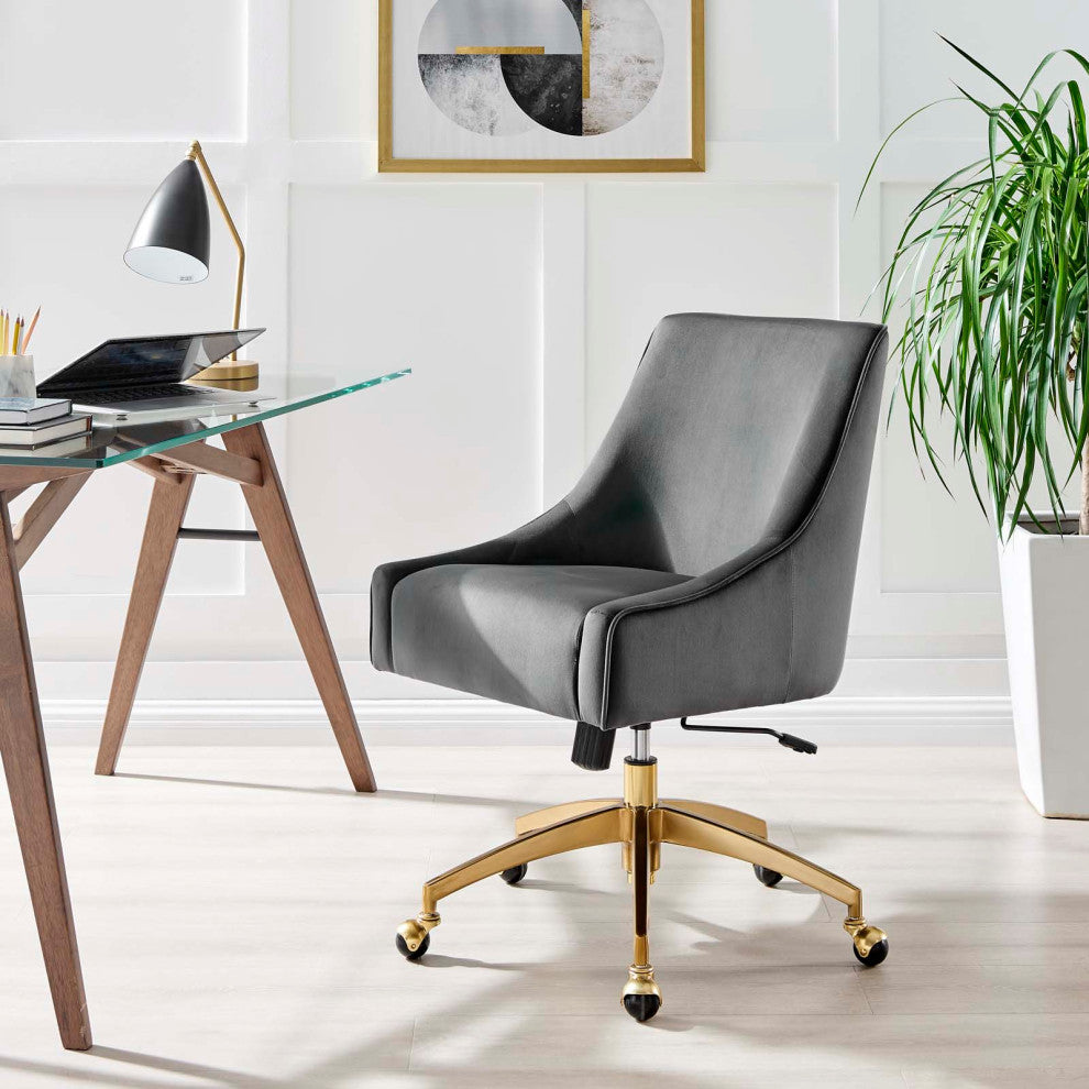 Computer Work Desk Chair, Gray, Velvet, Modern, Home Business Office