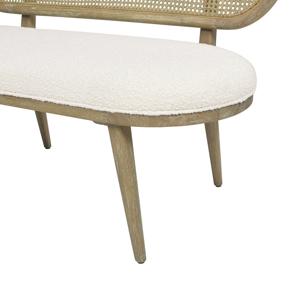 Havana 48" Boucle Upholstered Cane Rattan Bench, Ivory White