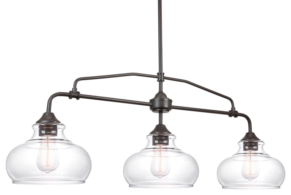 Kira Home Harlow 38" Farmhouse Kitchen Island Light, Glass Shades, Adjustable