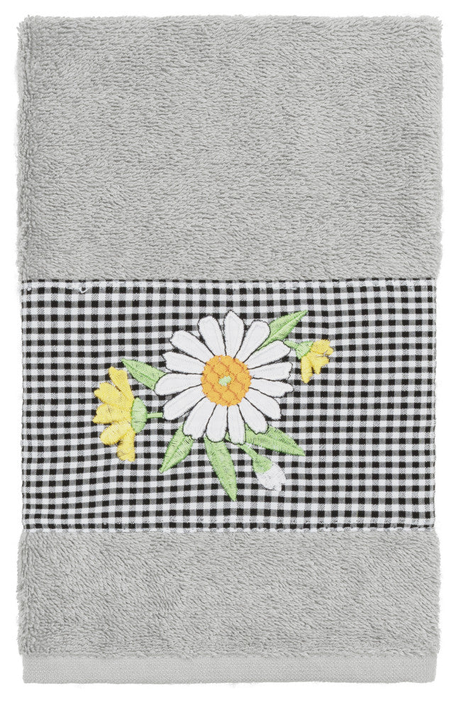 Linum Home Turkish Cotton Daisy 3-Piece Embellished Towel Set, Light Gray