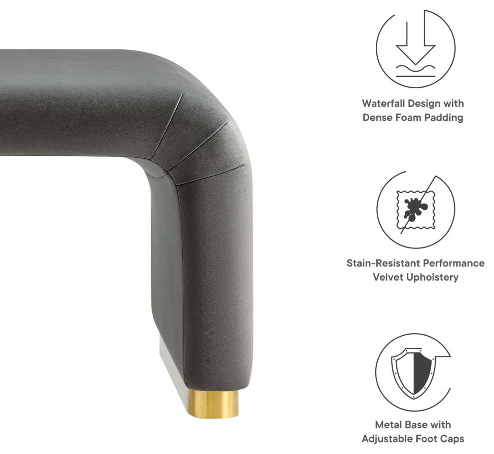 Koda Performance Velvet Waterfall Ottoman - Brass Storm Gray