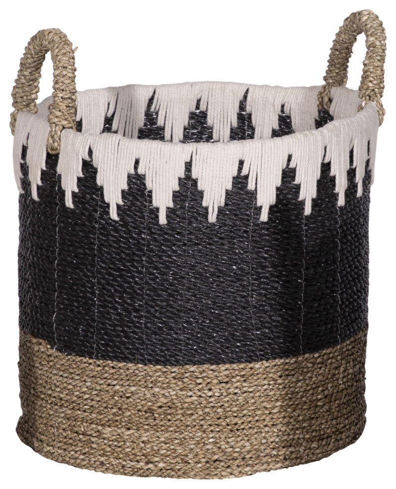 Manilo Hand Woven Tri-Colored Seagrass and Cotton Storage Baskets, Set of 3