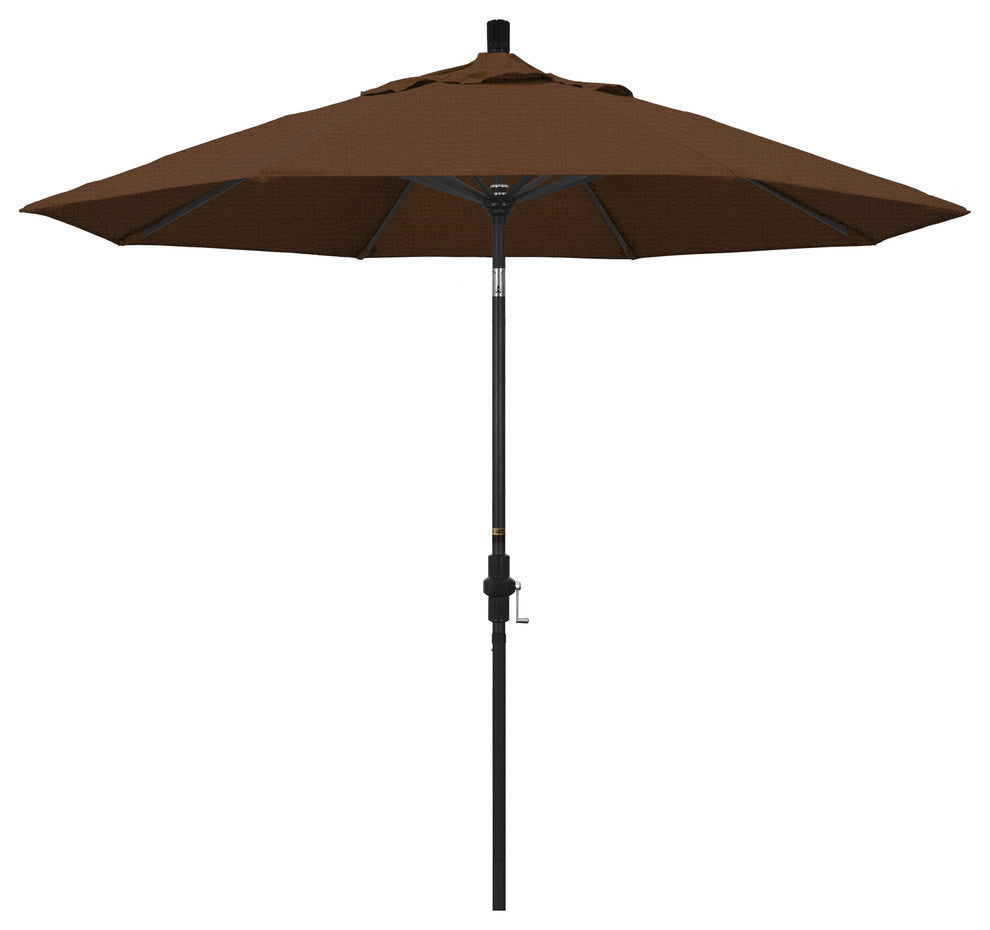 9' Stone Black Collar Tilt Crank Aluminum Umbrella, Teak Olefin
