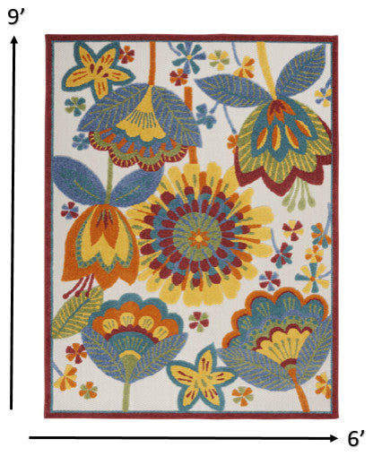 6 x 9' Yellow and Ivory Indoor Outdoor Area Rug