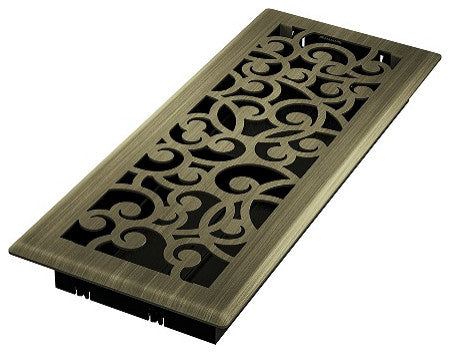 Wonderland Floor Register, Vintage Brass, 4x12