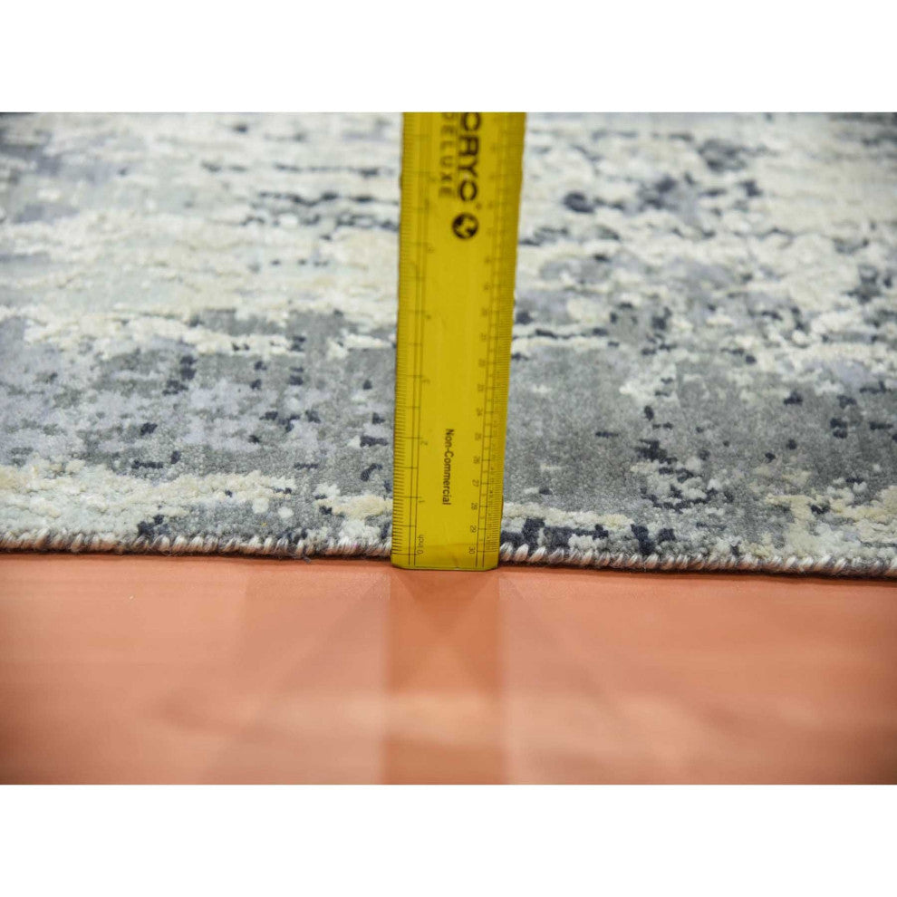 Charcoal Gray Wool and Silk Denser Weave Hand Knotted Runner Rug, 2'7"x10'3"