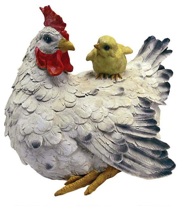 Mother Hen and Baby Chick Statue Sculpture
