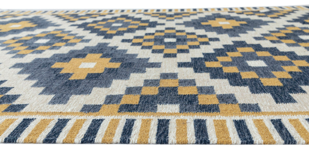 NuStory Mosaic Panja Hand-Made Contemporary Area Rug in Blue, 5' x 8'