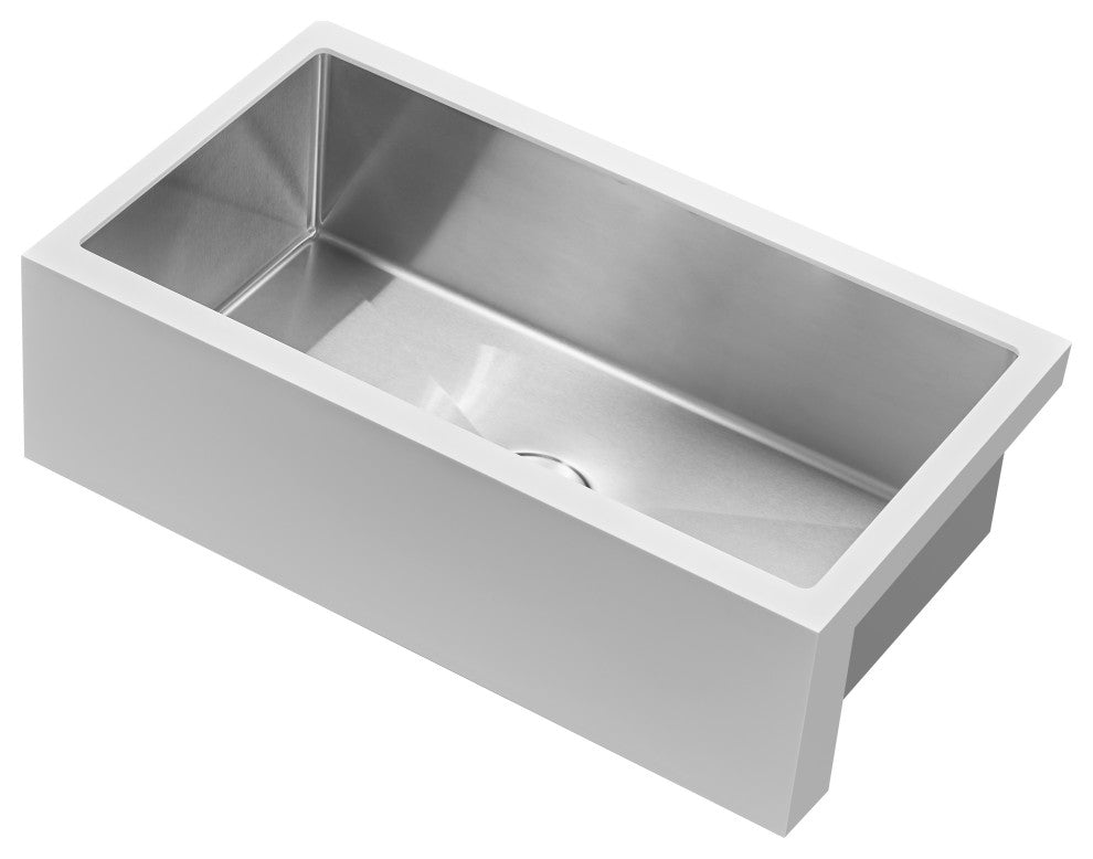 36" Single Bowl Farmhouse Solid Surface Sink and Faucet Kit, Polished Chrome