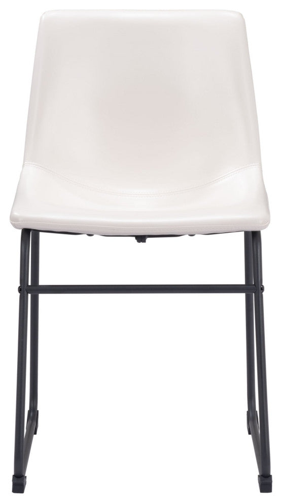Dining Chair, Set of 2, Faux Vinyl Leather, Distressed White, Black, Industrial