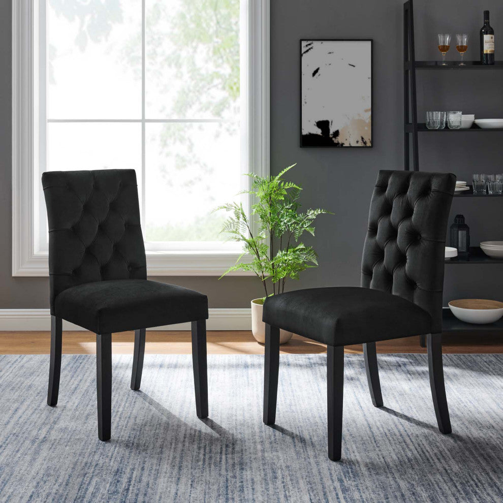 Side Dining Chair, Set of 2, Black, Velvet, Modern, Cafe Bistro Hospitality