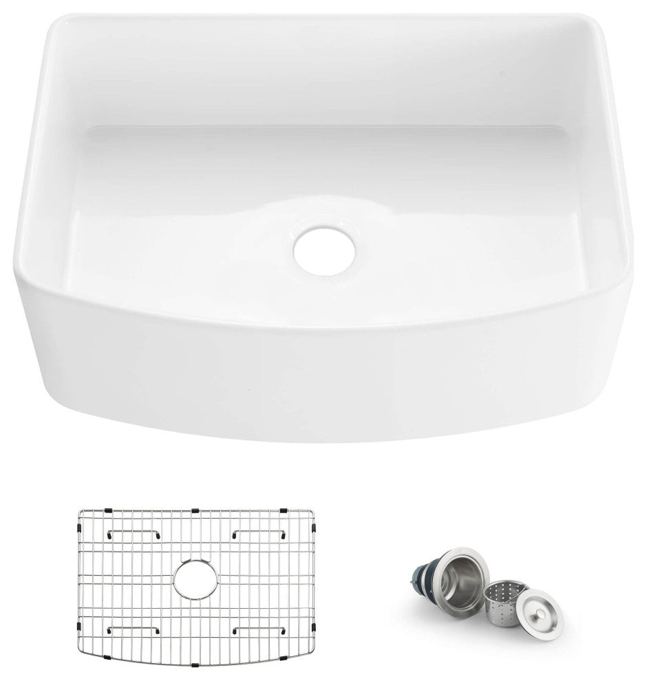 Pure 30" Curved Apron Front Farmhouse Kitchen Fireclay Sink