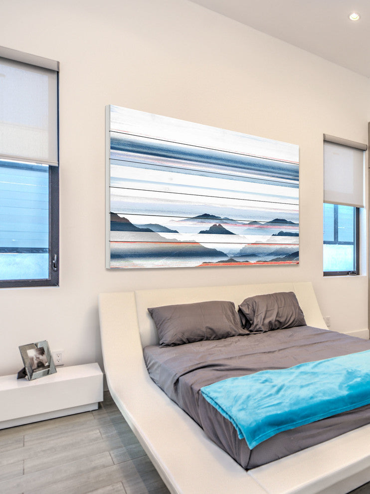 "Hidden Blue Mountains" Print on White Wood, 36"x24"