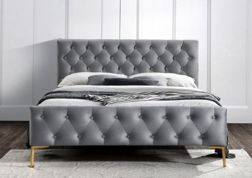 France Upholstered Platform Bed, Queen, Charcoal