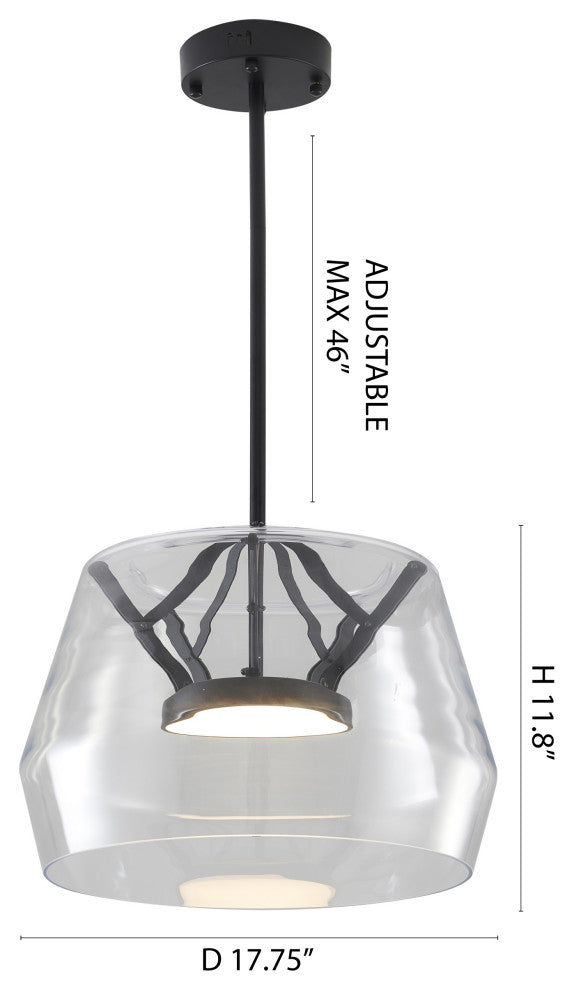 1-Light Black LED Pendant With A Clear Glass Shade
