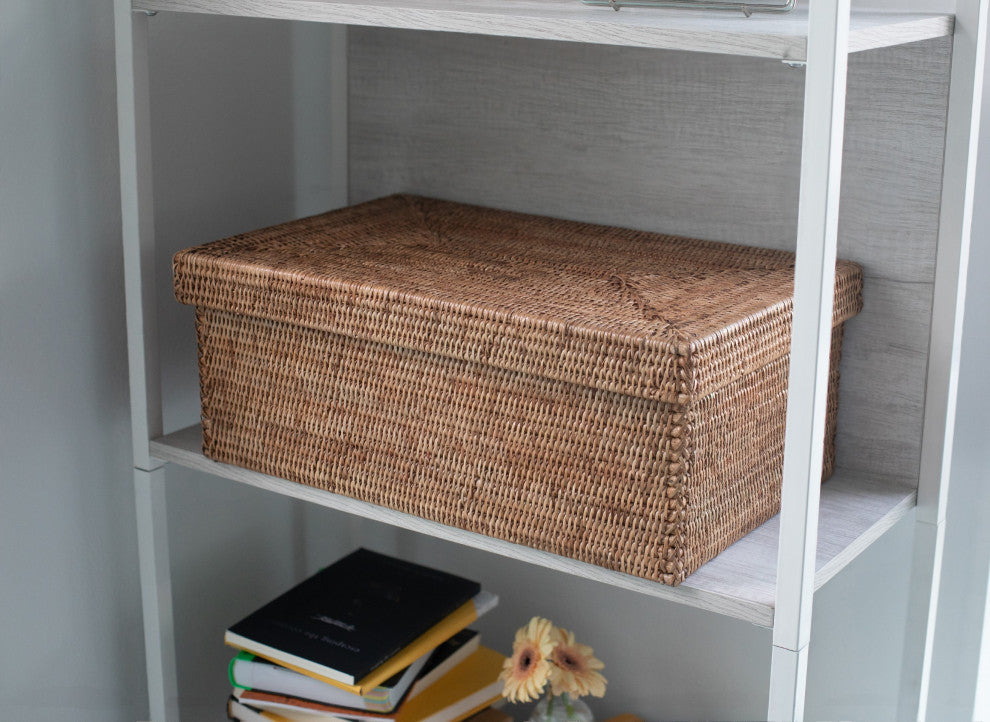 Artifacts Rattan Rectangular Storage Box With Lid, Honey Brown, 14"x10"x6
