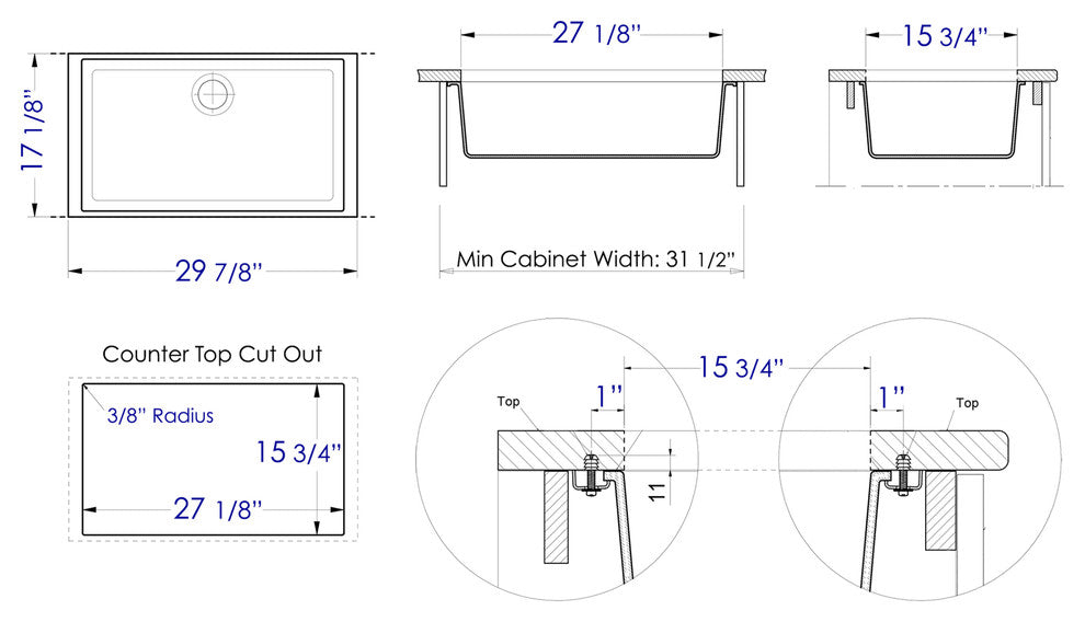 Chocolate 30" Undermount Single Bowl Granite Composite Kitchen Sink