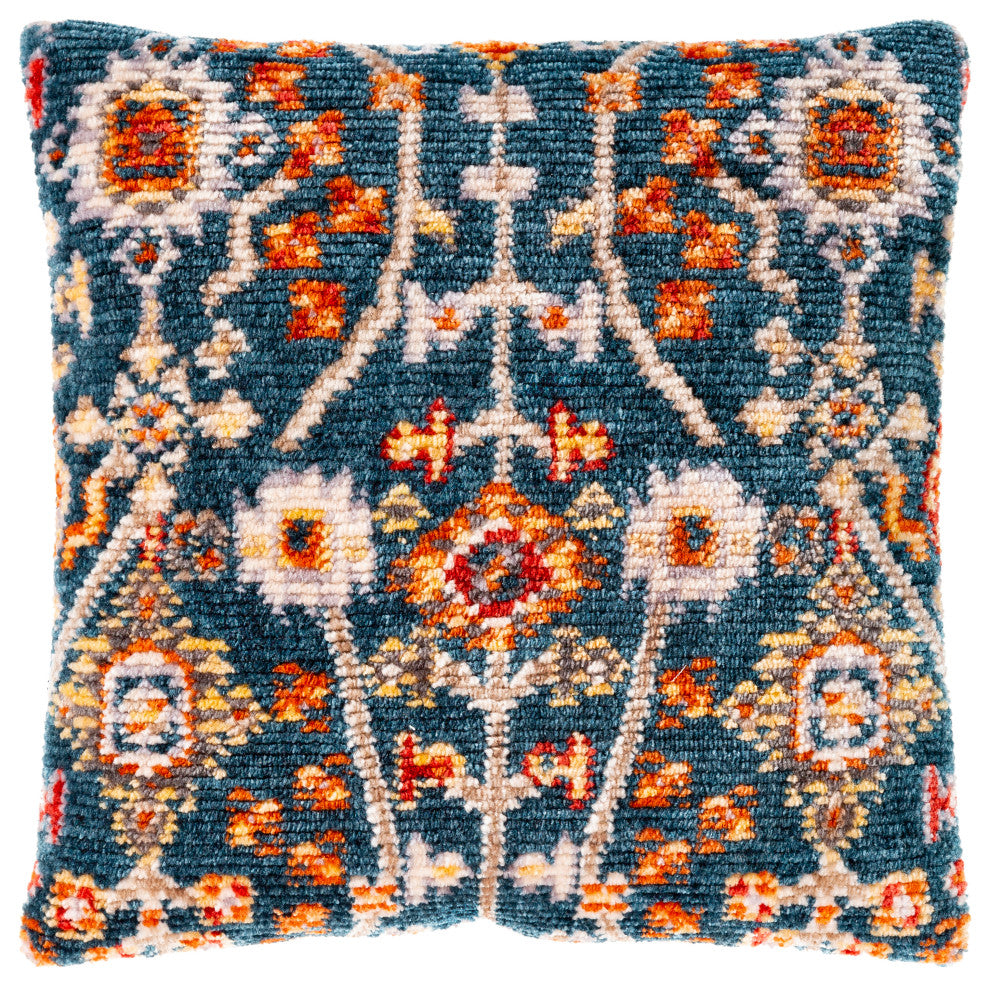 Surya Savona SVA-002 21"x21" Pillow Cover, Beige/Teal/Burnt Orange/Red