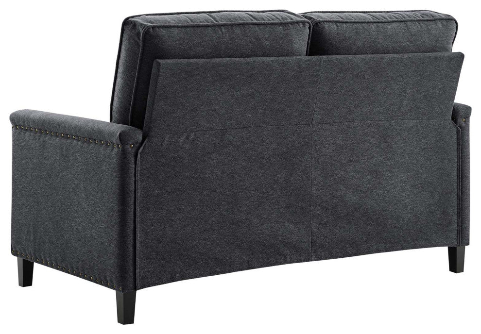 Loveseat Sofa, Fabric, Dark Gray, Modern, Living Lounge Hotel Hospitality