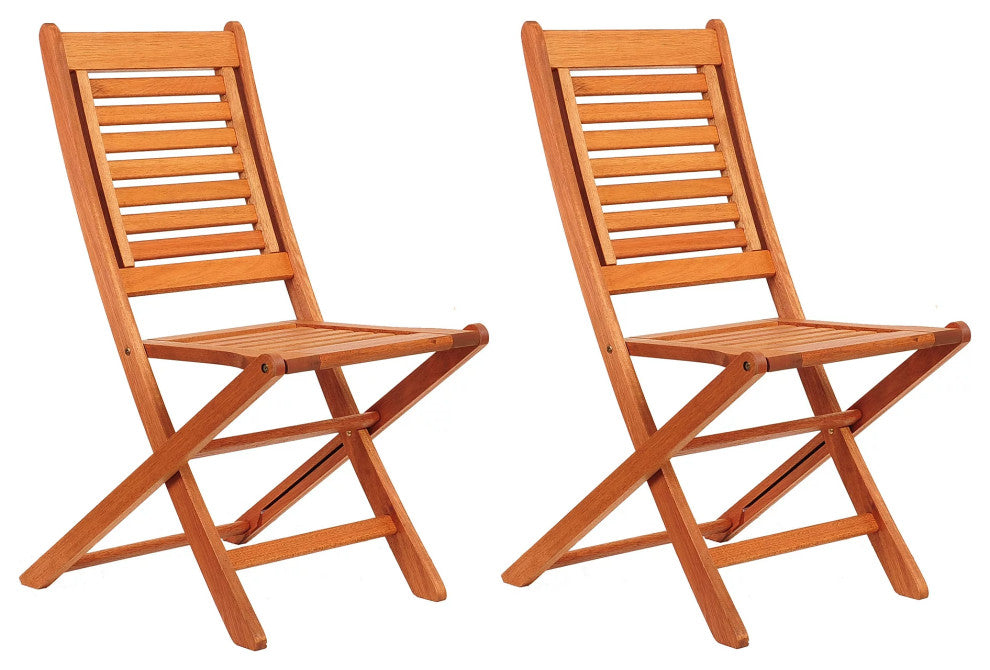 Set of 2 Folding Chair, Eucalyptus Wood Construction With Armless Seat, Brown