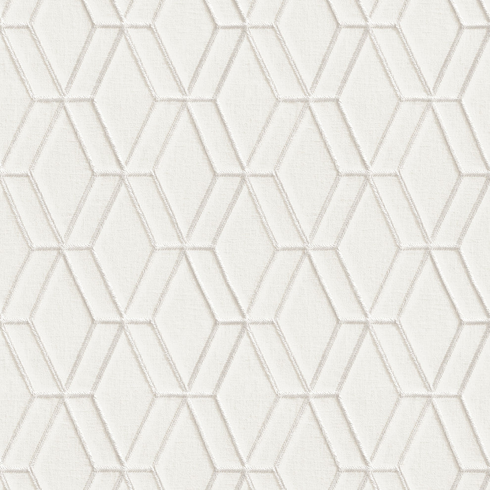 Textured Wallpaper, Rhomboid Trellis, Champagne Gray Silver Gray White, 1 Roll