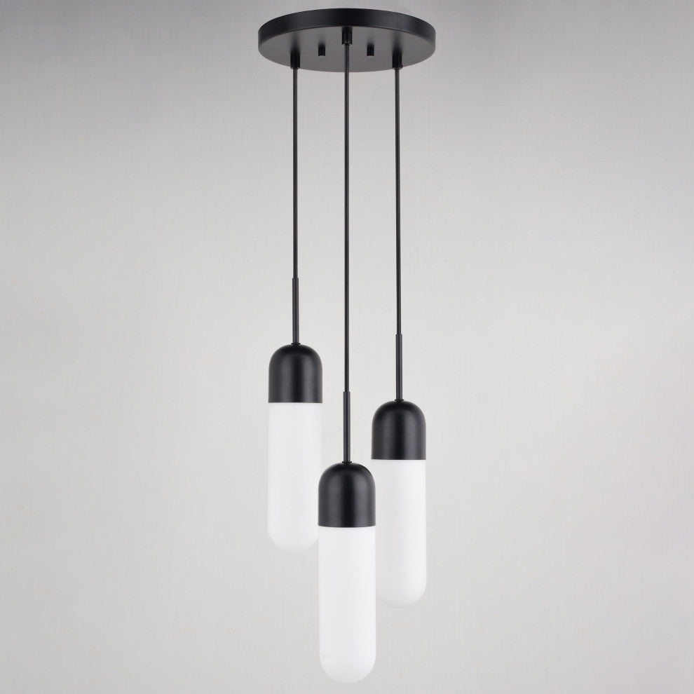 Thalia 3-Light Contemporary Pendant Light White Pill Glass, Matte Black