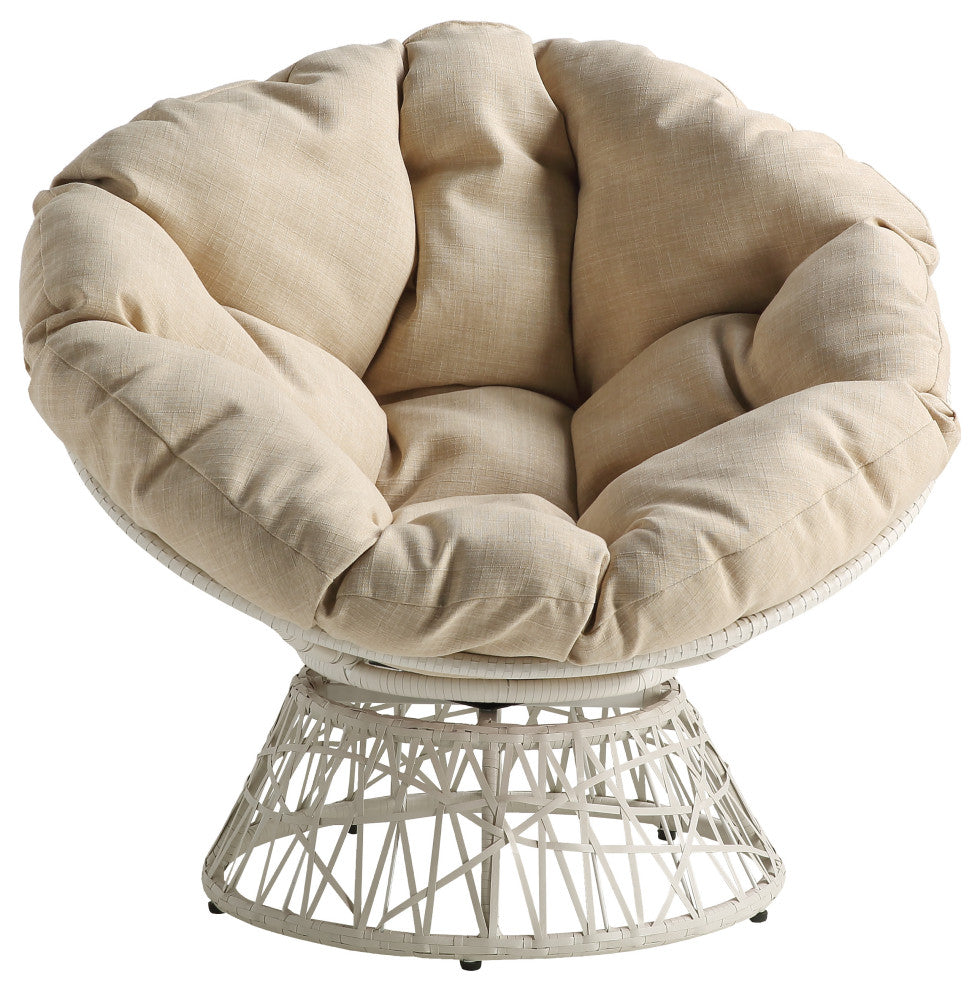 Papasan Chair With Cream Round Pillow Cushion and Cream Wicker Weave