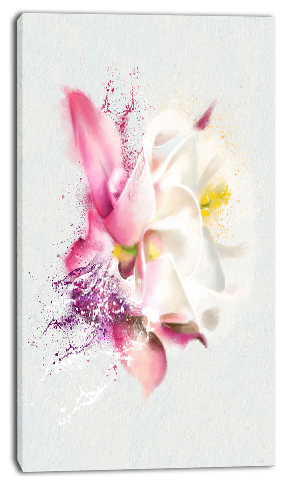Pink Rose Watercolor Illustration, Floral Canvas Art Print, 16"x32"