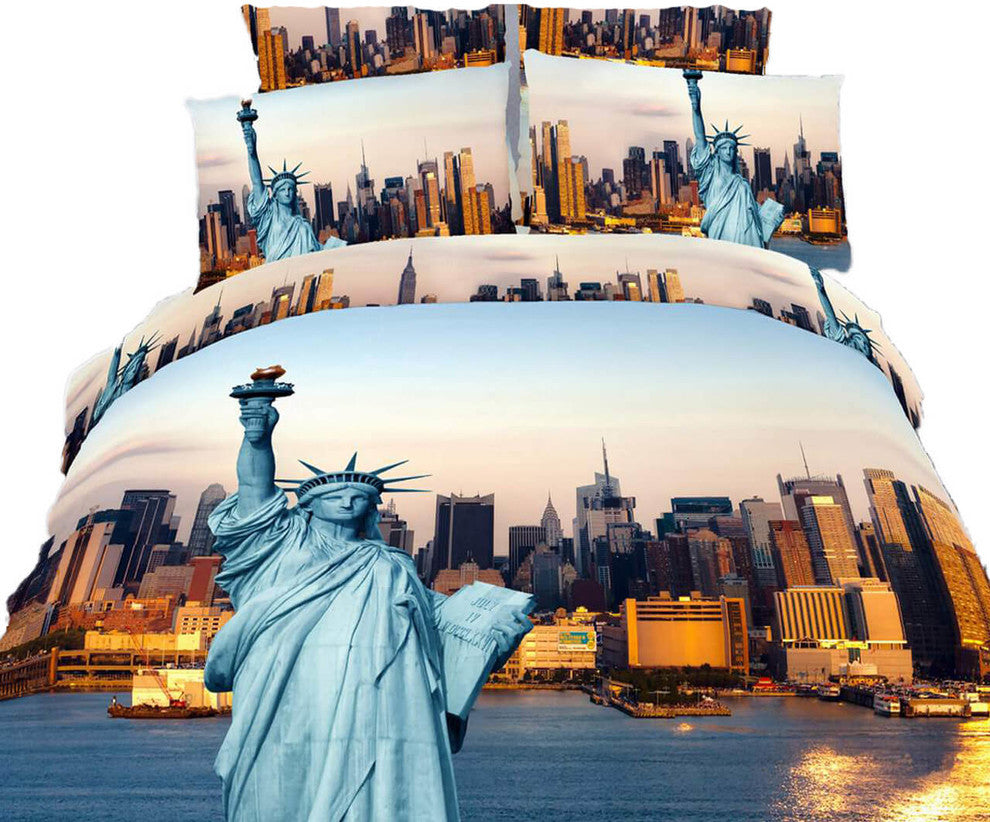Twin Size Duvet Cover Sheet Set, Statue of Liberty