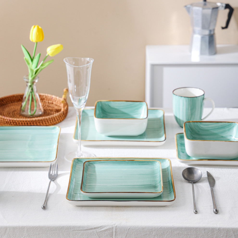 Stone Lain Esmeralda Porcelain 32 Piece Dinnerware Set, Light Green
