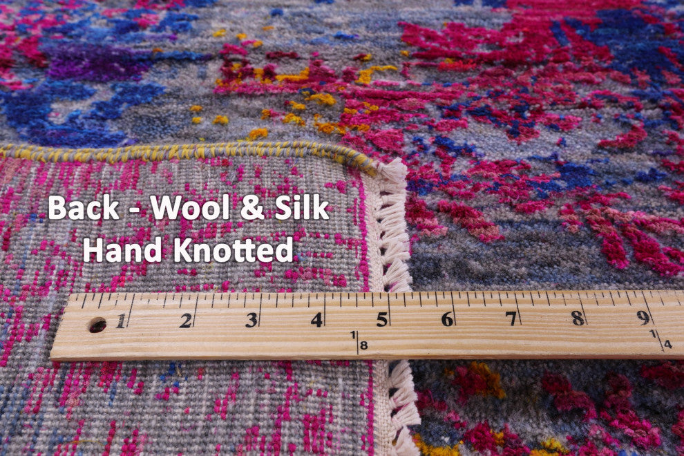 9' 0" X 11' 7" Abstract Hand Knotted Wool and Silk Rug Q11858