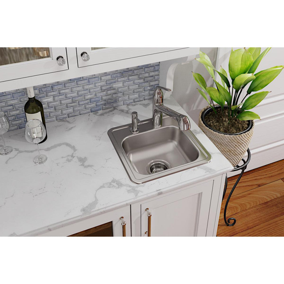 Elkay D115162 DAYTON Drop-In Single Bowl Bar Sink 2 Faucet Holes Satin