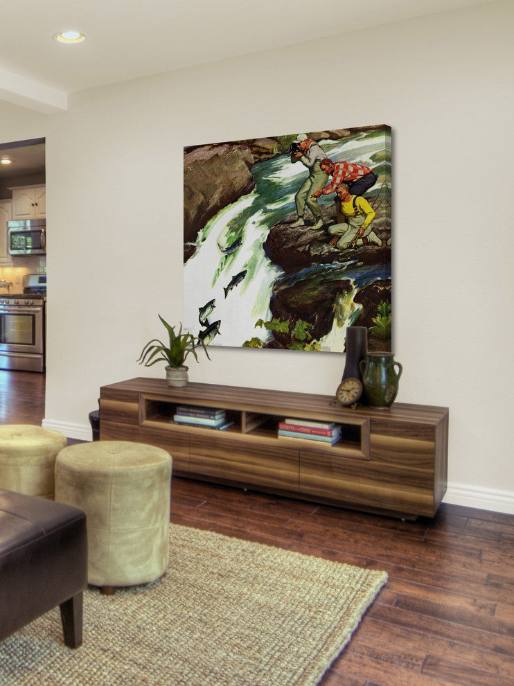 "Salmon Upstream" Painting Print on Wrapped Canvas