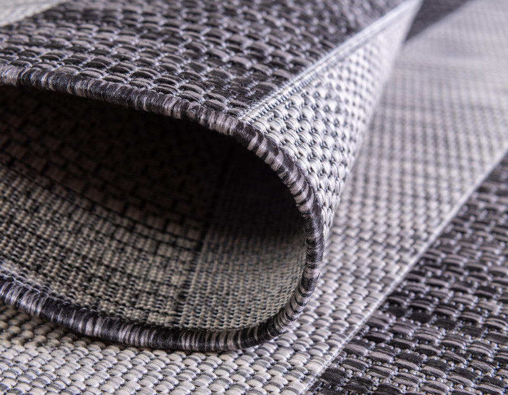 Unique Loom Aqua Blue Striped Outdoor Area Rug, Charcoal Gray, Gray, 2' X 6'