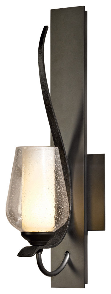 Flora Low Sconce, Dark Smoke Finish, Opal and Seeded Glass