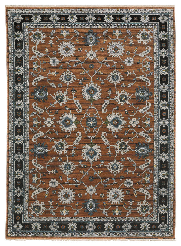Keller Traditional Bordered Oriental Rust/ Gray Area Rug, 9'10" x 12'10"