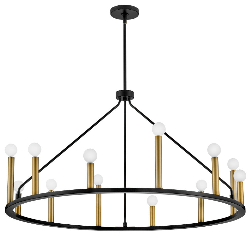 Lark Lazlo 38" Large Single Tier Chandelier, Black + Lacquered Brass