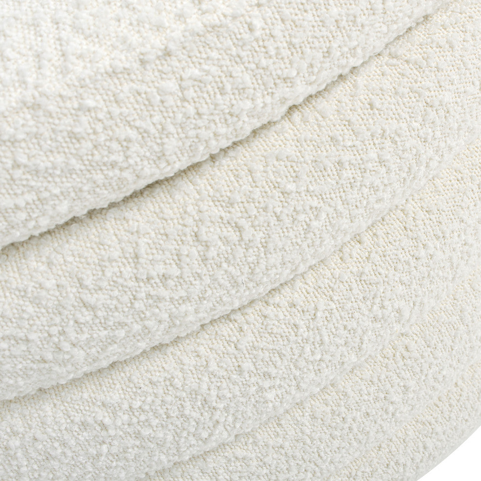 Fuji 36" Round Upholstered Storage Cocktail Ottoman, Ivory White Boucle