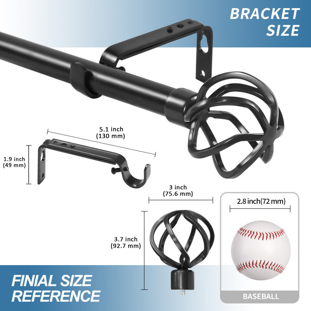 1" Zeffoli Drapery Curtain Rod, Black, 84"-120"