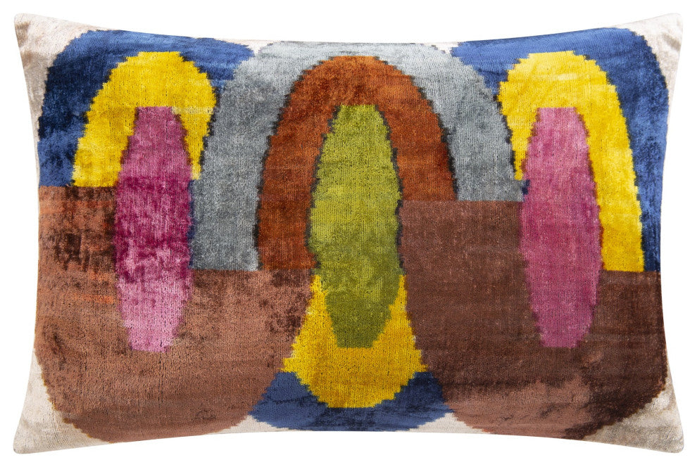 Handmade Silk Velvet Pillow 16x24, Down Feather Insert, Colorful Abstract