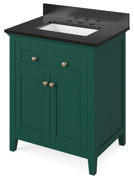 Chatham Traditional 30" Forest Green Single Sink Vanity, Black Granite Vanity To