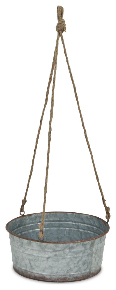Round Galvanized Metal Rope Hanging Metal Planter