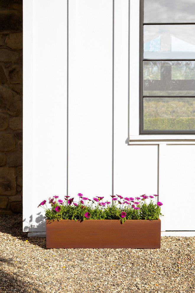 Metallic Series Corten Steel Window Box Planter, 36"