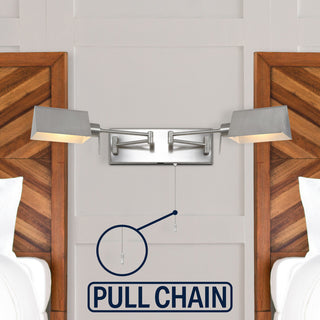 22" 1-Light Swing Arm Plug-In or Hardwired Iron LED Sconce With Pull-Chain