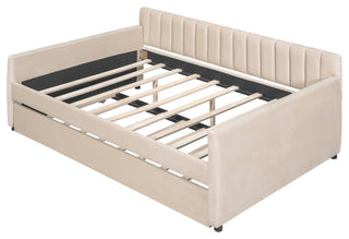 Gewnee Full Size Upholstered Daybed with Trundle,Beige